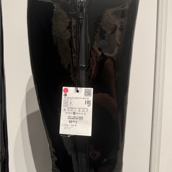 New! Zara Black Patent Knee-High Boots - Picture 2 of 5